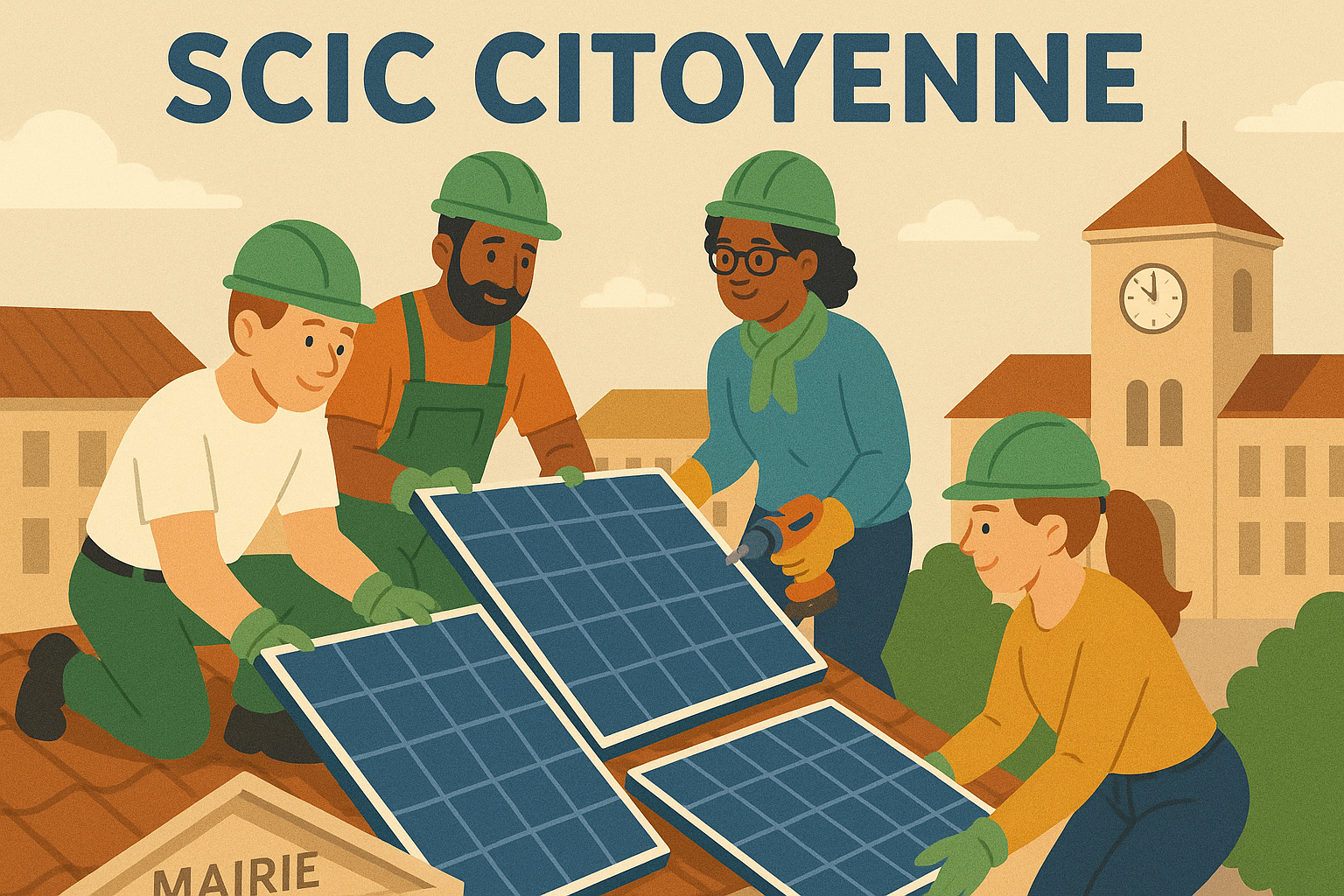 Illustration groupe citoyen panneaux solaires