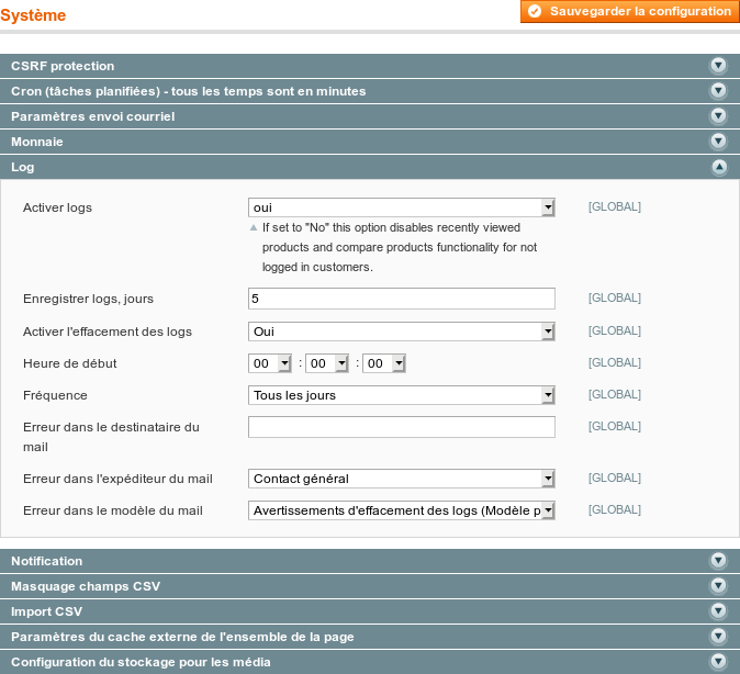 log magento