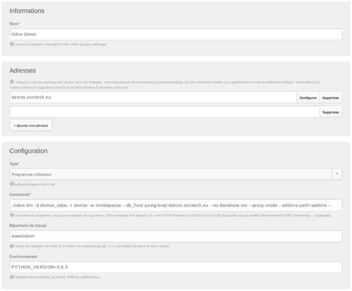 configuration odoo en mode programme