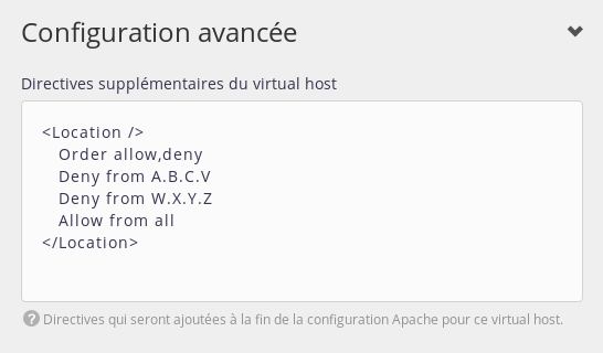 Directives supplémentaires du virtual host