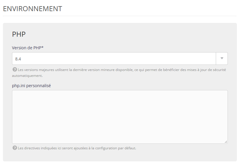 version de PHP par défaut